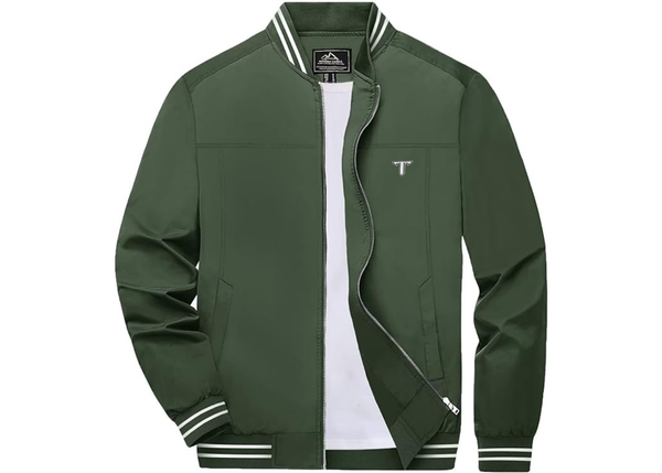 Men's Troy Trojans Lightweight Zip-Up Bomber Jacket with Ribbed Collar and Cuffs Versatile Casual Outerwear