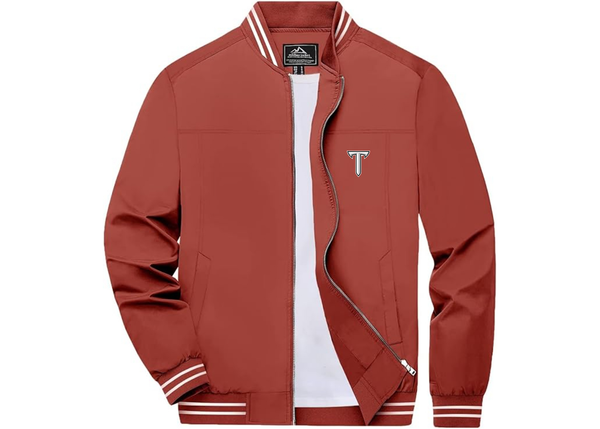 Men's Troy Trojans Lightweight Zip-Up Bomber Jacket with Ribbed Collar and Cuffs Versatile Casual Outerwear