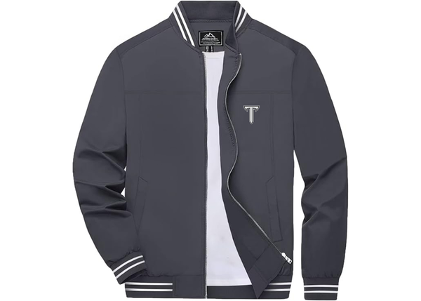 Men's Troy Trojans Lightweight Zip-Up Bomber Jacket with Ribbed Collar and Cuffs Versatile Casual Outerwear