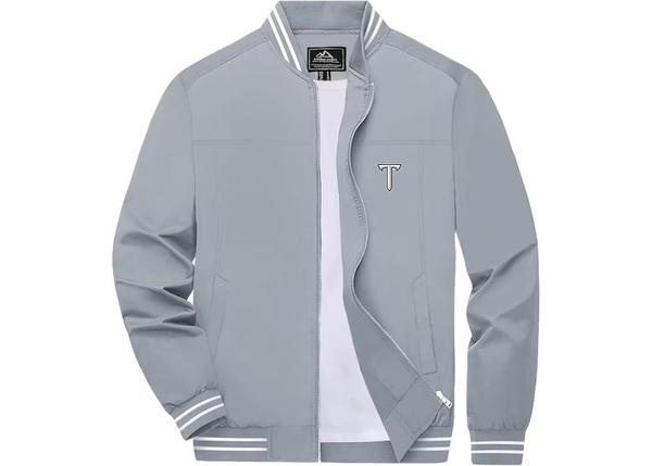 Men's Troy Trojans Lightweight Zip-Up Bomber Jacket with Ribbed Collar and Cuffs Versatile Casual Outerwear