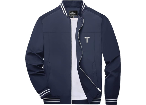 Men's Troy Trojans Lightweight Zip-Up Bomber Jacket with Ribbed Collar and Cuffs Versatile Casual Outerwear