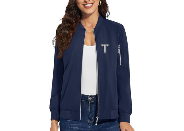 Women's Troy Trojans Premium Bomber Jacket with Polished Detailing and Functional Sleeve Pocket Modern Luxury Outerwear